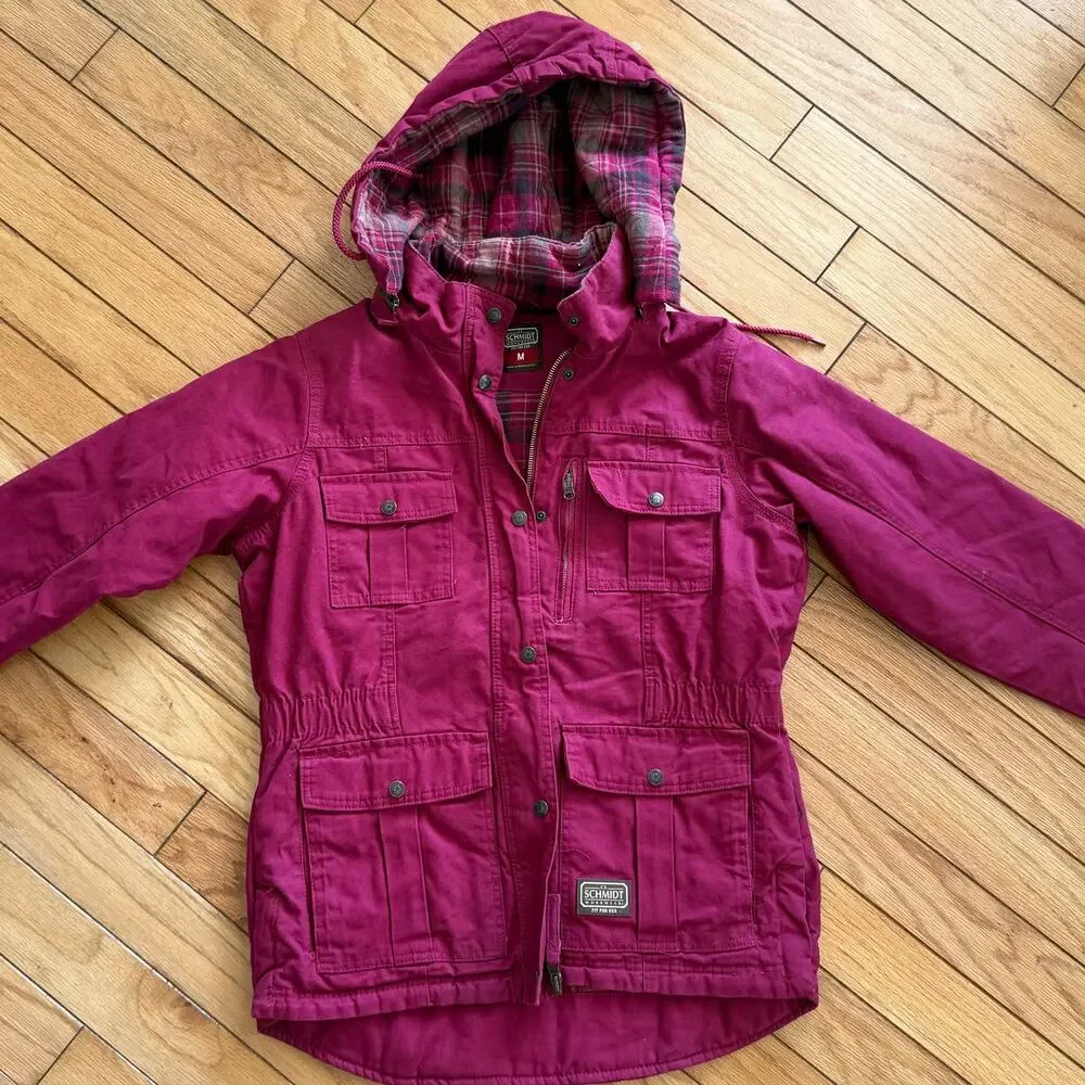 Women’s  C.E. SCHMIDT Workwear Medium Canvas Coat Barn Chore Quilted Hooded - Picture 2 of 12